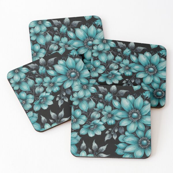 Item preview, Midnight Teal Floral Pattern on Black designed and sold by Fabricbella.