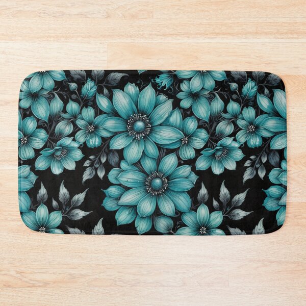 Item preview, Midnight Teal Floral Pattern on Black designed and sold by Fabricbella.