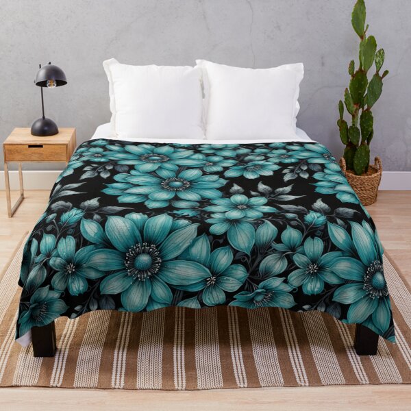 Item preview, Midnight Teal Floral Pattern on Black designed and sold by Fabricbella.