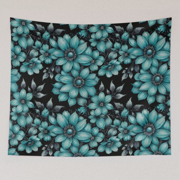 Item preview, Midnight Teal Floral Pattern on Black designed and sold by Fabricbella.