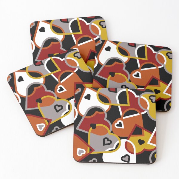 Item preview, Modern Multi-colored Hearts Pattern- Red Orange Gold on Black Background designed and sold by ABG Inspirational Art.