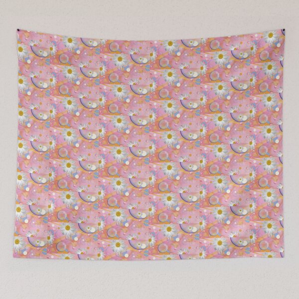 Item preview, Fun Bright Abstract Pattern- Daisies and Flowers in Pink Yellow Purple Blue designed and sold by ABG Inspirational Art.