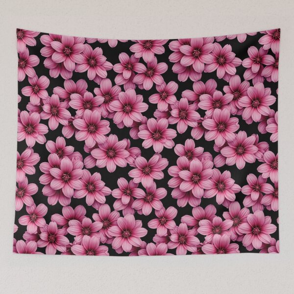 Item preview, Midnight Magenta Floral Pattern on Black designed and sold by Fabricbella.