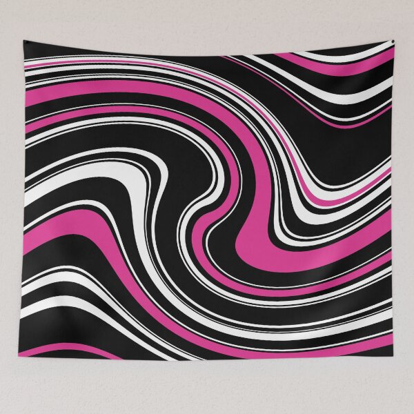 Item preview, 60's 70's 80's Retro Liquid Stripe in Black, White and Hot Pink designed and sold by MellowCat.