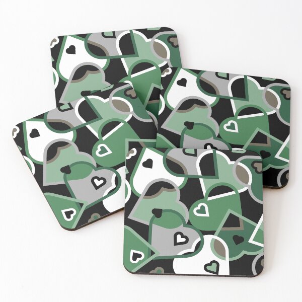Item preview, Modern Multi-colored Hearts Pattern- Greens and Grey on Black Background designed and sold by ABG Inspirational Art.