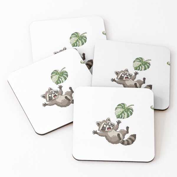 Item preview, Raccoon with Monstera Albo Variegata Leaf  designed and sold by plantsbyraccoon.