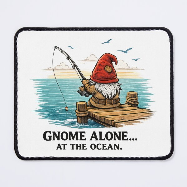 Item preview, Gnome Alone at the Ocean – Peaceful Fishing Garden Gnome Design designed and sold by SaltyLinesOut.
