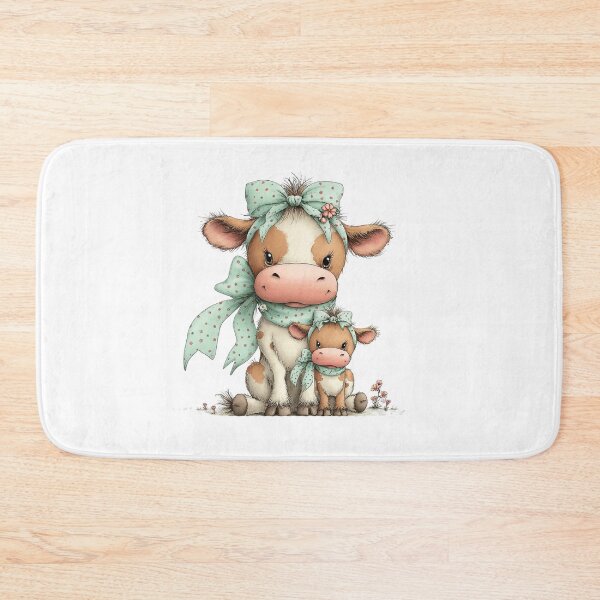 Item preview, Mother & Baby Cows in Matching Scarves – Whimsical Floral Illustration designed and sold by Saxon Designs.