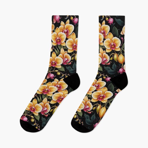 Item preview, Midnight Orchid Floral Pattern on Black designed and sold by Fabricbella.