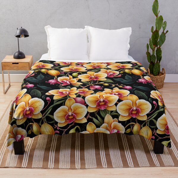 Item preview, Midnight Orchid Floral Pattern on Black designed and sold by Fabricbella.