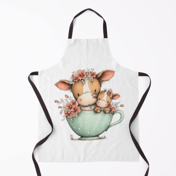Item preview, Mother & Baby Cows in a Teacup – Whimsical Floral Illustration designed and sold by Saxon Designs.