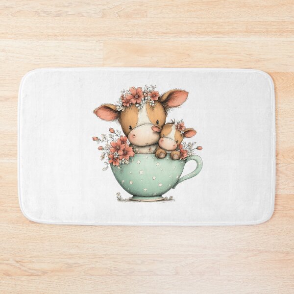 Item preview, Mother & Baby Cows in a Teacup – Whimsical Floral Illustration designed and sold by Saxon Designs.