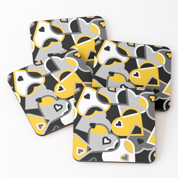 Item preview, Modern Multi-colored Hearts Pattern- Yellow Tan Grey on Black Background designed and sold by ABG Inspirational Art.