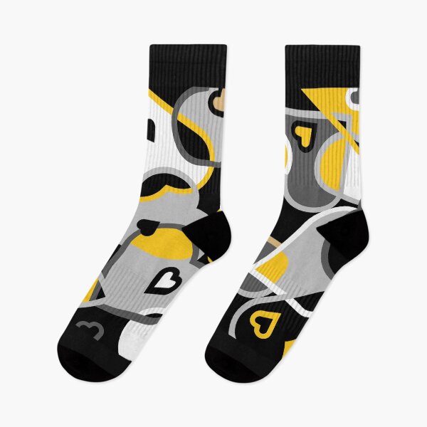 Item preview, Modern Multi-colored Hearts Pattern- Yellow Tan Grey on Black Background designed and sold by ABG Inspirational Art.