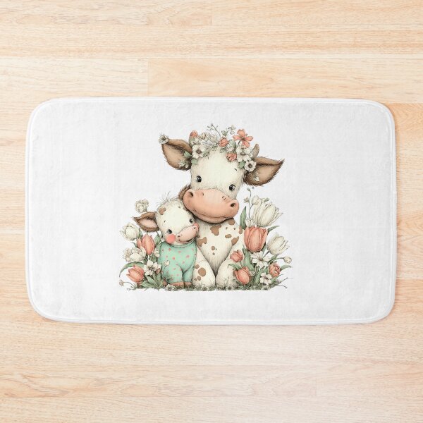 Item preview, Mother & Baby Cows – Whimsical Floral Illustration designed and sold by Saxon Designs.
