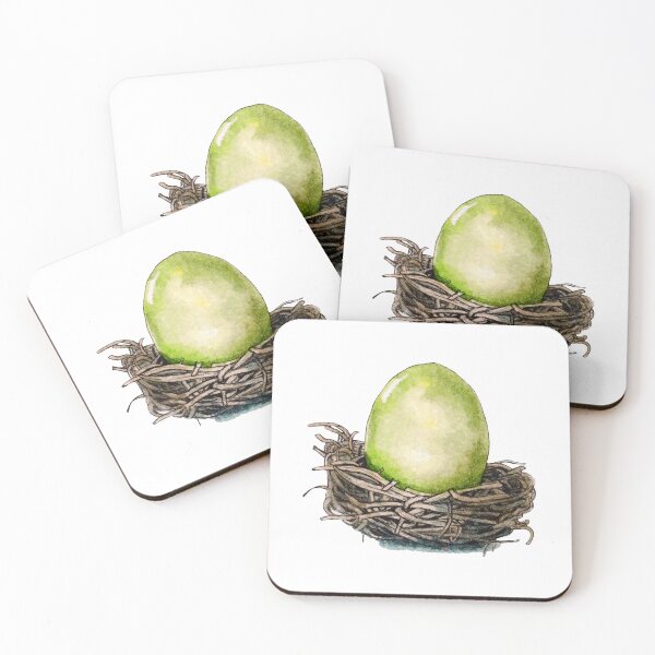 Item preview, Green Easter Egg in a Hay Nest - Watercolor handrawn illustration designed and sold by AquarellChill.