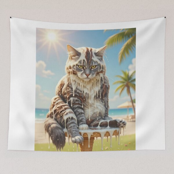 Item preview, Summersicle Grumpy Melting Cat Ice Cream Art Print designed and sold by TheKittysicle.