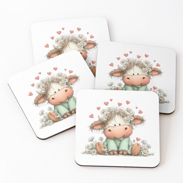 Item preview, Baby Cow With Daisies & Hearts – Whimsical Floral Illustration designed and sold by Saxon Designs.