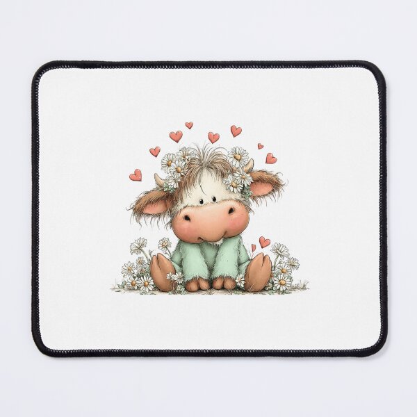 Item preview, Baby Cow With Daisies & Hearts – Whimsical Floral Illustration designed and sold by Saxon Designs.