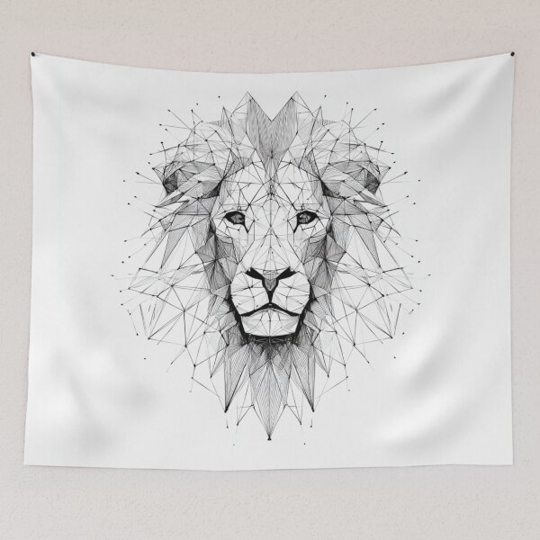 Item preview, Geometric Lion Constellation Line Art | black and white designed and sold by TypoArtPrints.