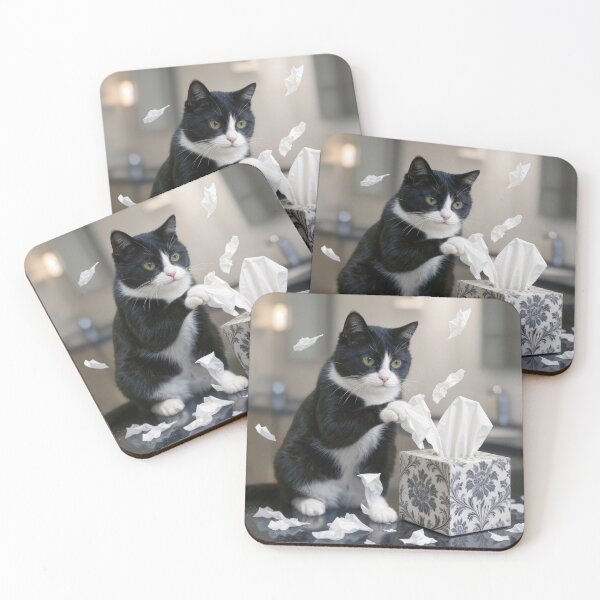Item preview, Tuxedo Cat Playing With a Box of Tissues designed and sold by Maria Dryfhout.