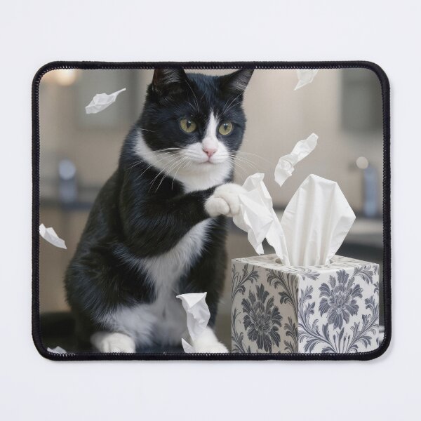 Item preview, Tuxedo Cat Playing With a Box of Tissues designed and sold by Maria Dryfhout.