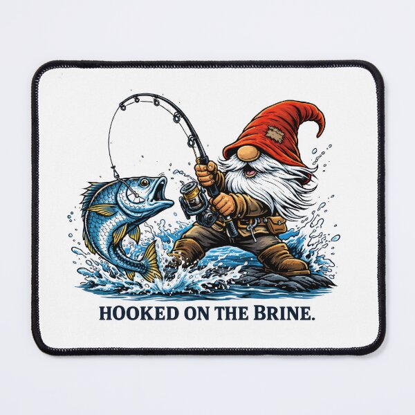 Item preview, Hooked on the Brine Fishing Gnome Illustration designed and sold by SaltyLinesOut.