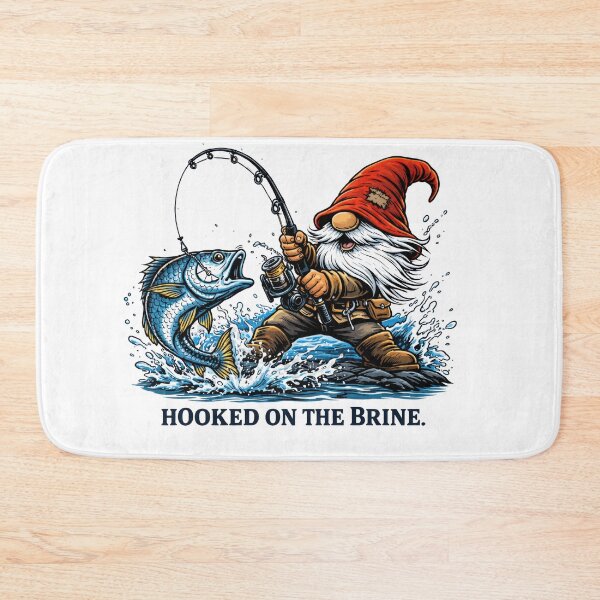 Item preview, Hooked on the Brine Fishing Gnome Illustration designed and sold by SaltyLinesOut.