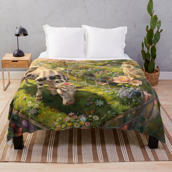 Item preview, Modern Shepherdess Grazing a Cow in an Urban Wildflower Meadow at Sunset designed and sold by M-Y-A-R-T-.