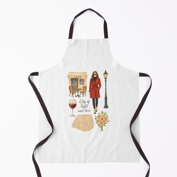 Item preview, City of light and love in Paris with a woman in a red coat walking near street lamps and cafe tables designed and sold by SpaceartLilu.