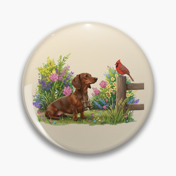 Item preview, Dachshund Birdwatcher with Cardinal – Spring Garden Wildlife Art designed and sold by Willow & Ink.