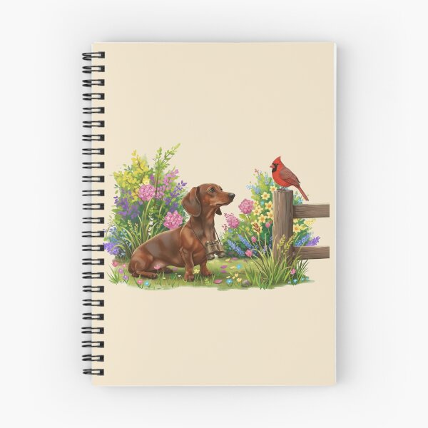 Item preview, Dachshund Birdwatcher with Cardinal – Spring Garden Wildlife Art designed and sold by Willow & Ink.