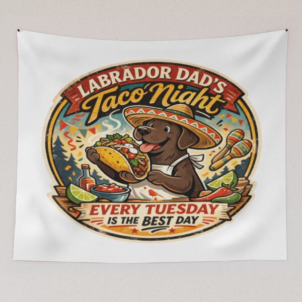 Item preview, Labrador Dad's Taco Night | Chocolate Lab Sombrero Vintage Badge | Funny Dog Taco Lover Gift designed and sold by PawPrintCustom.