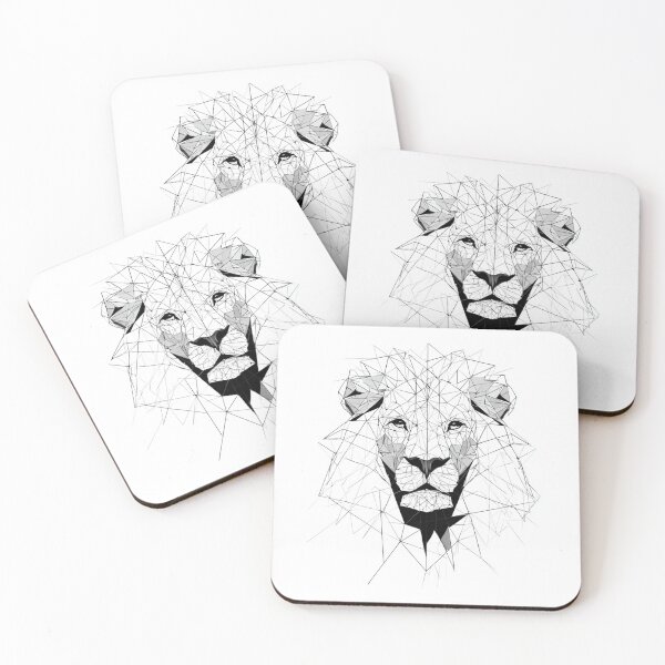 Item preview, Geometric Lion Face Mirror Art | Minimalist Black and White designed and sold by TypoArtPrints.