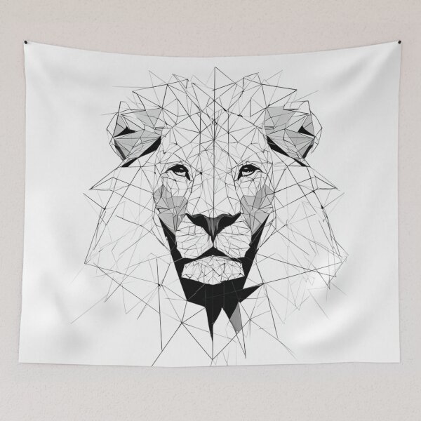 Item preview, Geometric Lion Face Mirror Art | Minimalist Black and White designed and sold by TypoArtPrints.