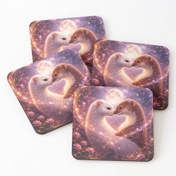 Item preview, Weasel Soulmates Under Moonlight – Romantic Woodland Love Art designed and sold by GeoWild Designs.