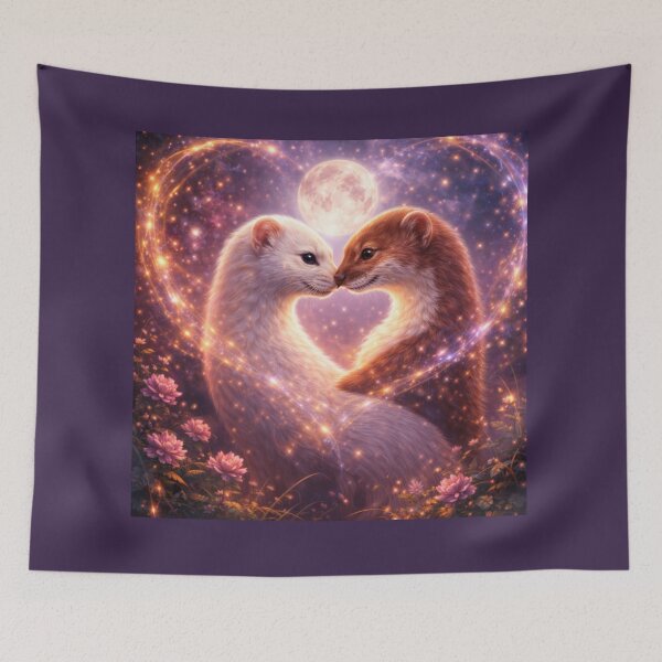 Item preview, Weasel Soulmates Under Moonlight – Romantic Woodland Love Art designed and sold by GeoWild Designs.