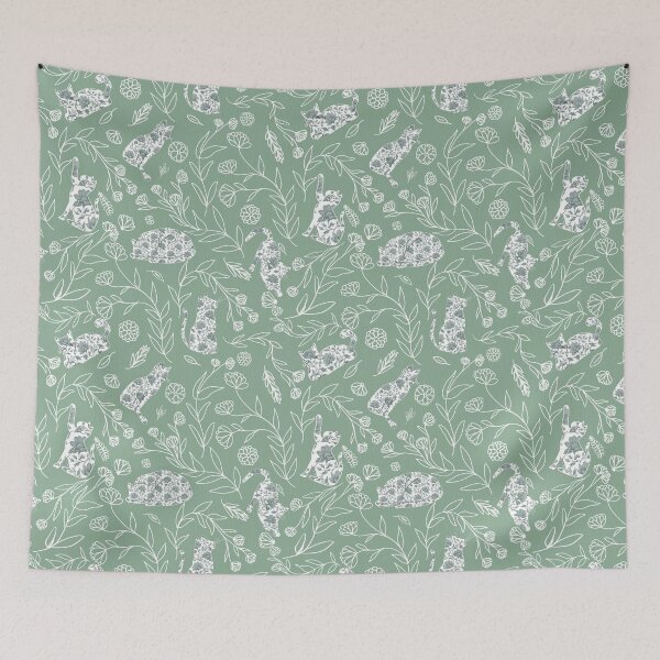 Item preview, Vintage Floral Cat Toile Botanical Pattern designed and sold by Seamlessly Buffalo.
