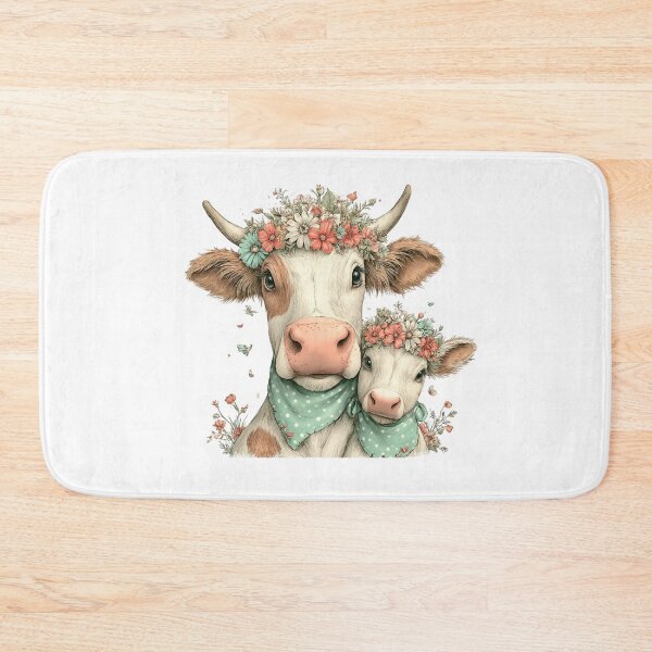 Item preview, Mother & Baby Cows With Floral Crowns & Scarves – Whimsical Illustration designed and sold by Saxon Designs.