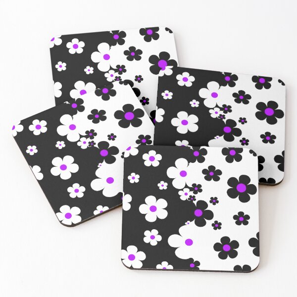 Item preview, 60's Retro Pop Small Flowers in Black and White Purple Centers designed and sold by MellowCat.