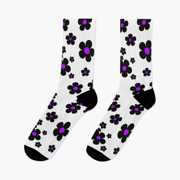 Item preview, 60's Retro Pop Small Flowers in Black and White Purple Centers designed and sold by MellowCat.