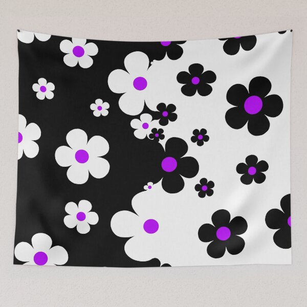 Item preview, 60's Retro Pop Small Flowers in Black and White Purple Centers designed and sold by MellowCat.