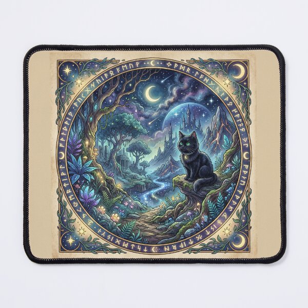 Item preview, Shadow Black Cat in the Mystic Outlands - Whimsigoth Folklore Art designed and sold by Englandbear.