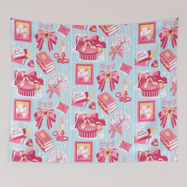 Item preview, Romantic Regency Aesthetic Pattern  (Pink, Yellow and Blue Colours) | Vintage Books, Bows and Royal Accessories Collage designed and sold by MinimalAnGo.