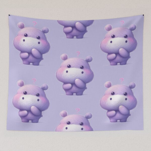 Item preview, a cute childlike hippo with question expression on white background designed and sold by ideandesign.
