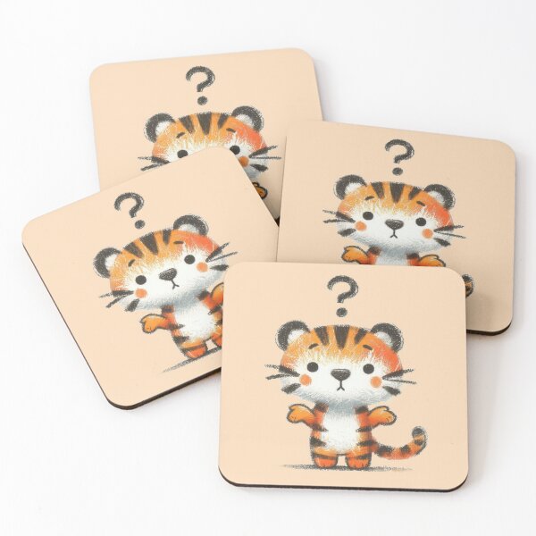 Item preview, a cute childlike tiger with question expression on white background designed and sold by ideandesign.