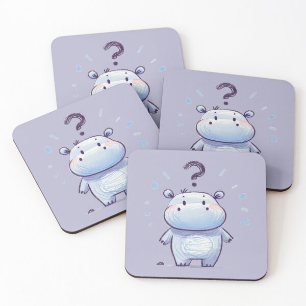 Item preview, a cute childlike hippo with question expression on white background designed and sold by ideandesign.