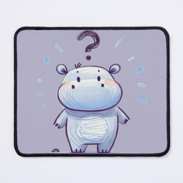Item preview, a cute childlike hippo with question expression on white background designed and sold by ideandesign.