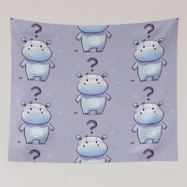 Item preview, a cute childlike hippo with question expression on white background designed and sold by ideandesign.