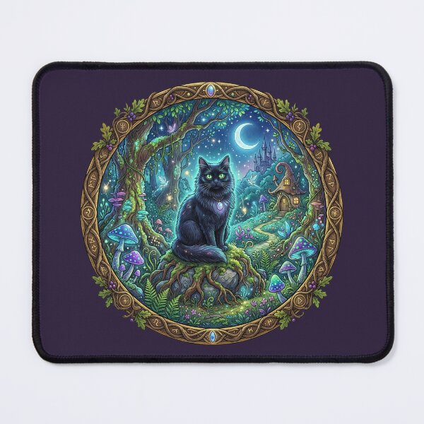 Item preview, Faecore Forest Shadow Black Cat - Enchanted Woodland Folklore Art designed and sold by Englandbear.